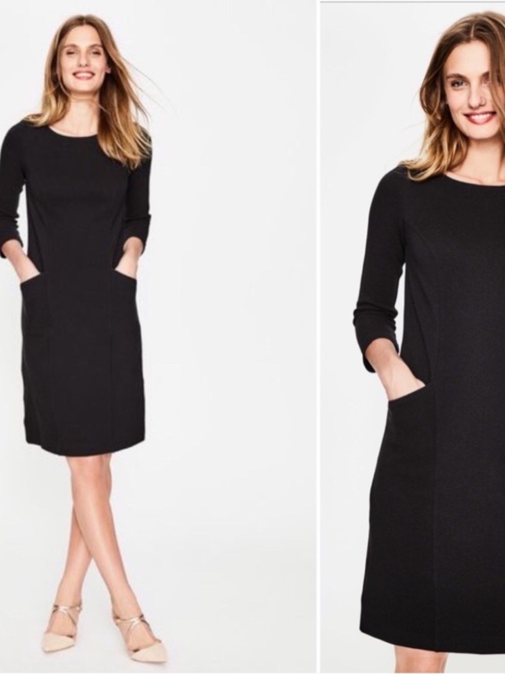 Boden Women’s 6P Black Trinity Jersey Sheath Midi Dress with Pockets